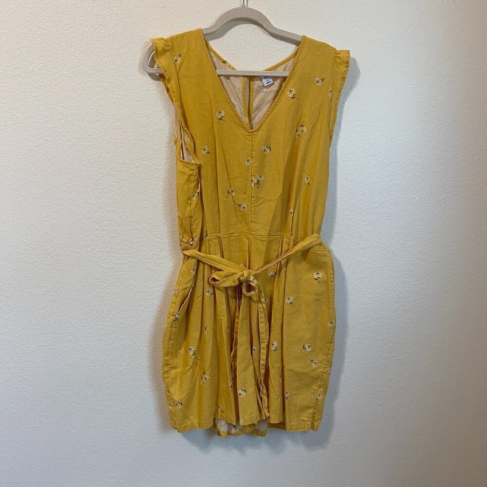 Old Navy Sleeveless Linen Yellow Floral Romper XL - Picture 2 of 9